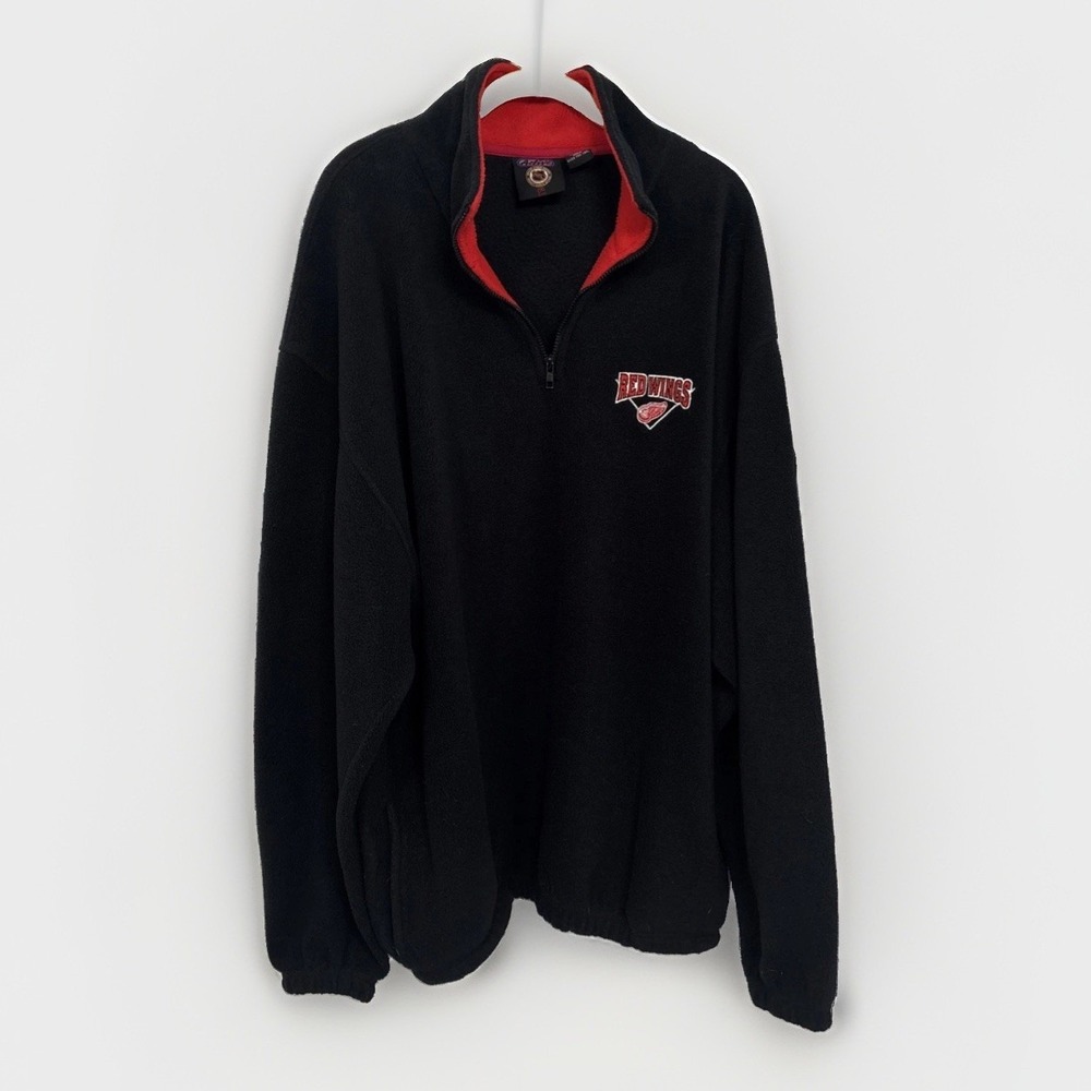 VTG 90s Detroit Red Wings NHL 1/4 Zip Fleece Pullover Mens Active XXL Black